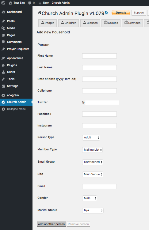 Church Admin Plugin | Adding/Editing a household