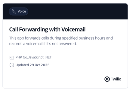 Call Forwarding with Voicemail option in Twilio Quick Deploy